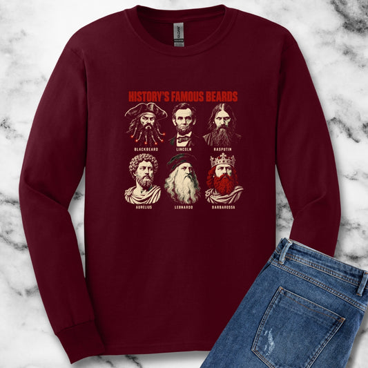 History's Famous Beards Screen Print Unisex Long Sleeve Tee