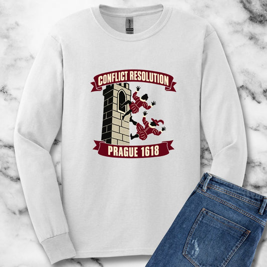 Prague Defenestration Conflict Resolution Poster Unisex Long Sleeve Tee