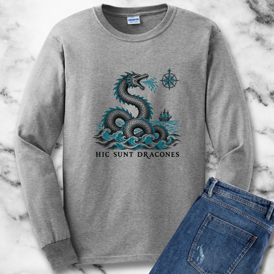Hic Sunt Dracones Sea Serpent Unisex Long Sleeve Tee