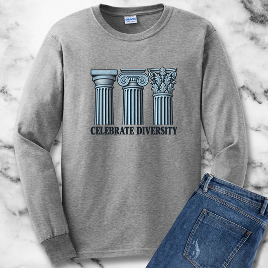 Celebrate Diversity Engraved Columns Unisex Long Sleeve Tee