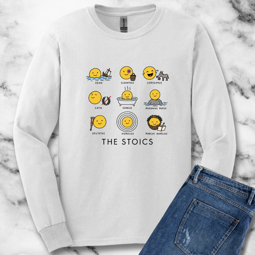 Stoic Smiley Philosophy Grid Unisex Long Sleeve Tee