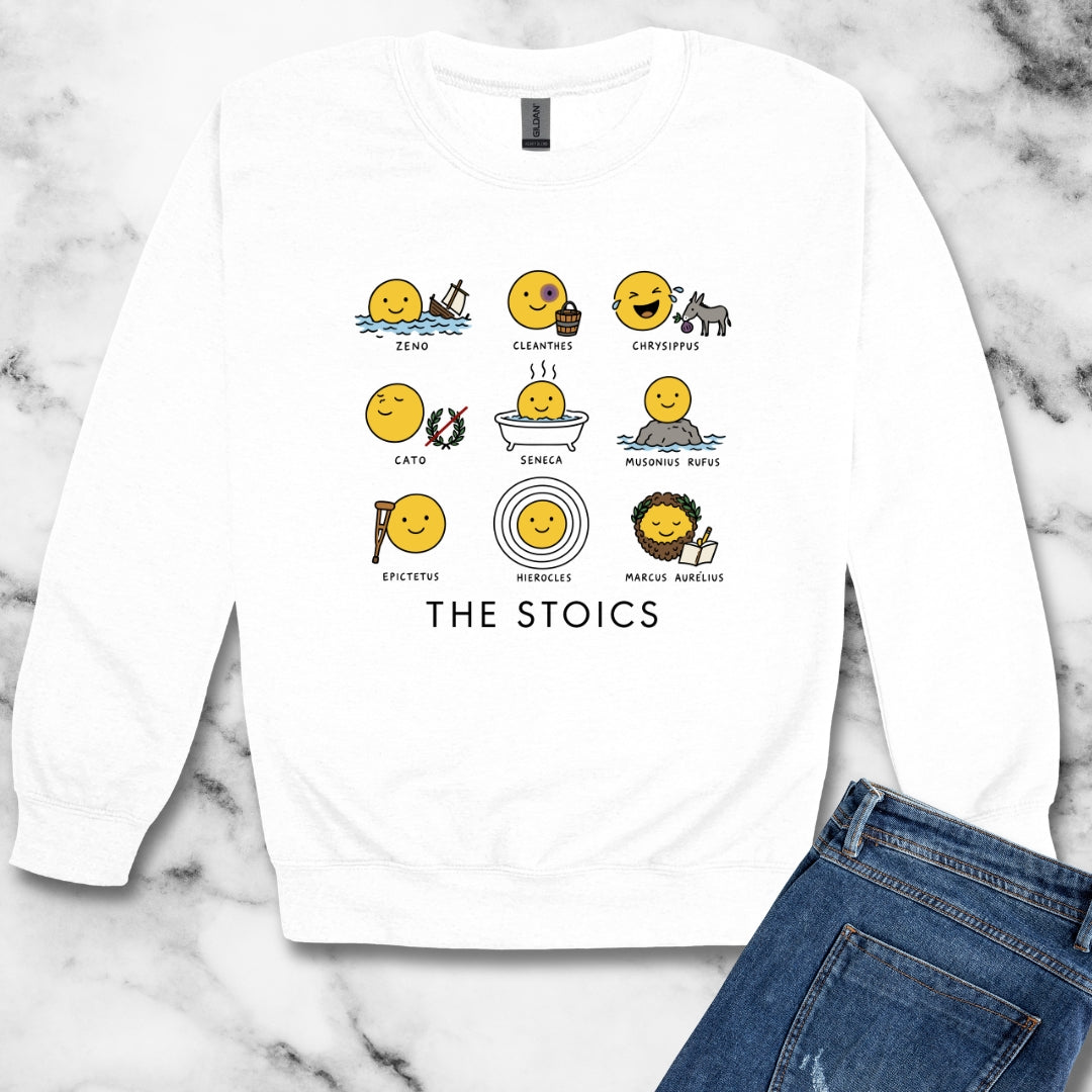 Stoic Smiley Philosophy Grid Unisex Heavy Crewneck Sweatshirt