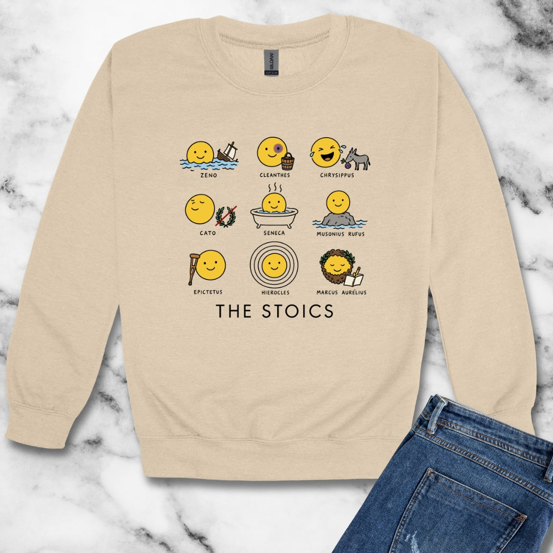 Stoic Smiley Philosophy Grid Unisex Heavy Crewneck Sweatshirt