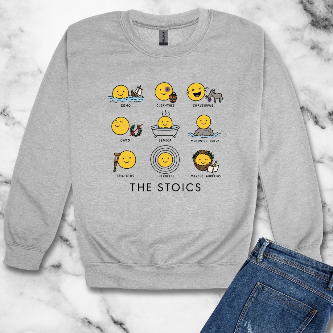 Stoic Smiley Philosophy Grid Unisex Heavy Crewneck Sweatshirt