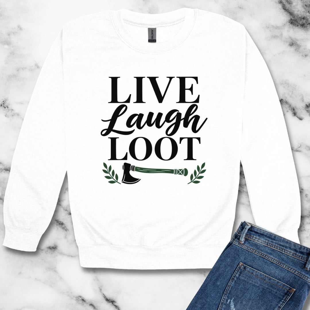 Live Laugh Loot Farmhouse Sign Unisex Heavy Crewneck Sweatshirt