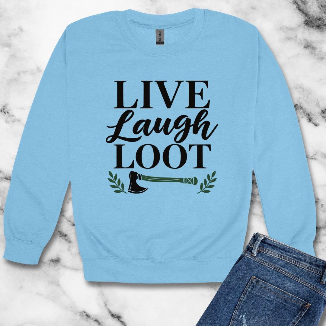 Live Laugh Loot Farmhouse Sign Unisex Heavy Crewneck Sweatshirt