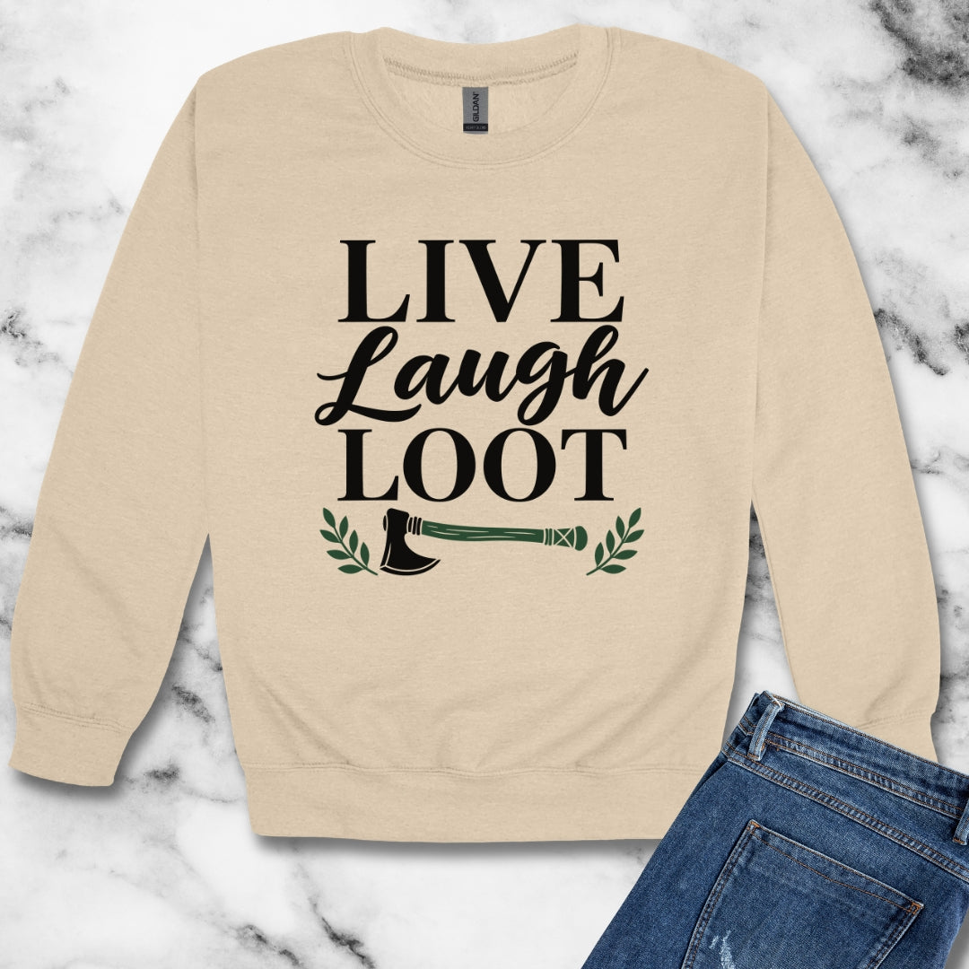 Live Laugh Loot Farmhouse Sign Unisex Heavy Crewneck Sweatshirt
