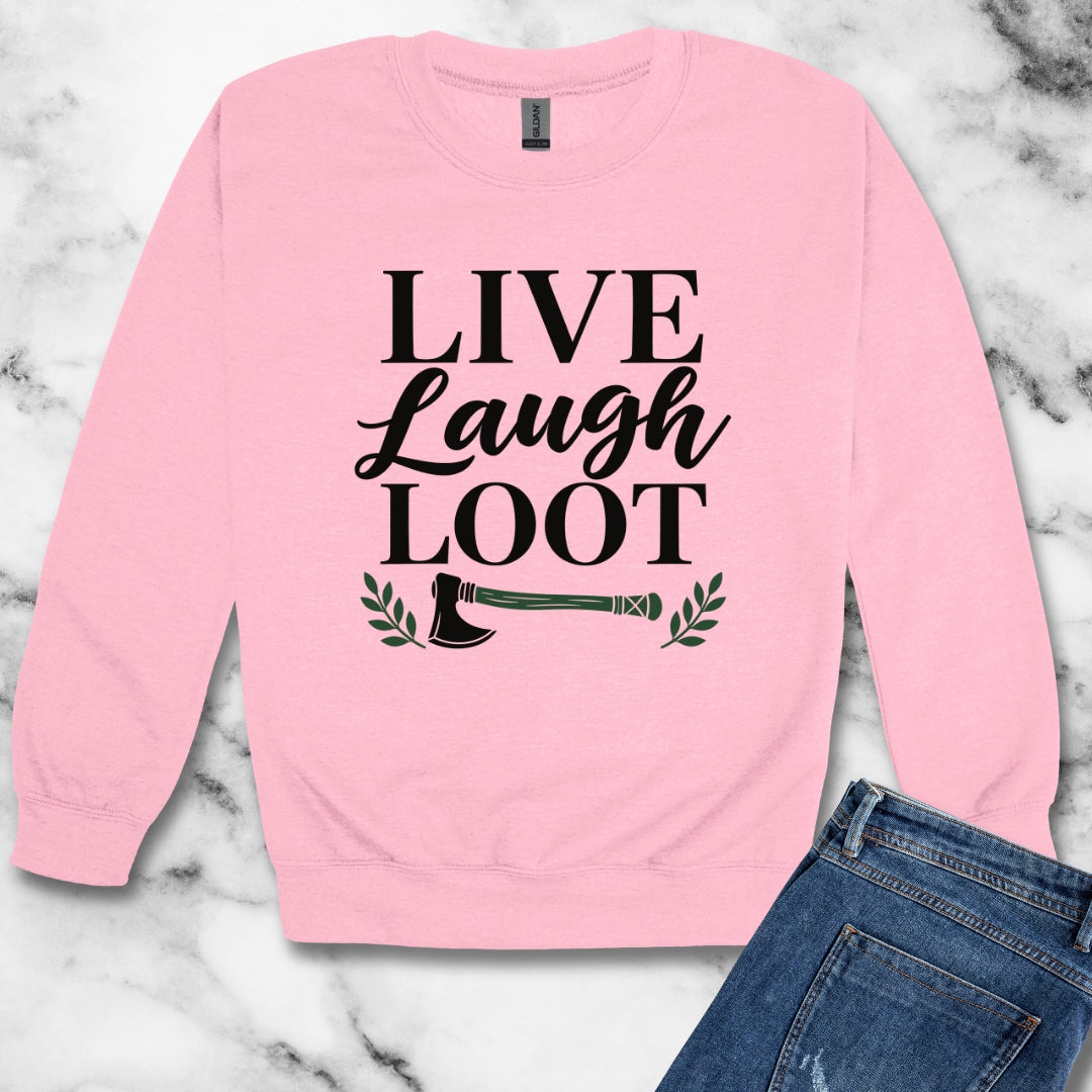 Live Laugh Loot Farmhouse Sign Unisex Heavy Crewneck Sweatshirt