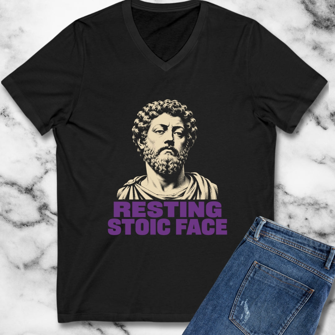 Resting Stoic Face Screen Print V-Neck