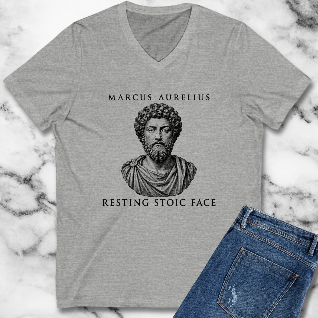 Marcus Aurelius Resting Stoic Face Engraving V-neck