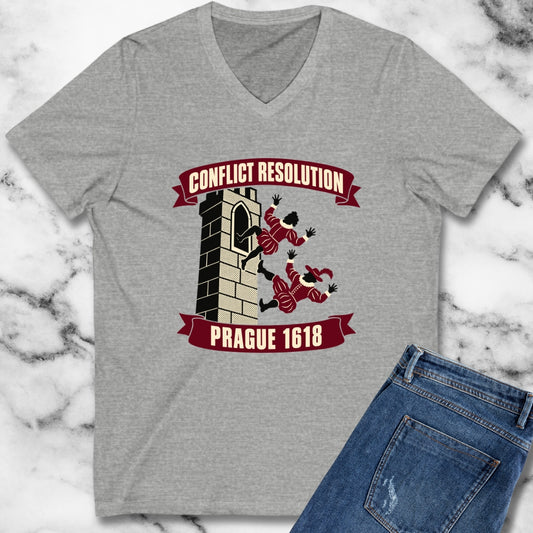 Prague Defenestration Conflict Resolution Poster V-neck