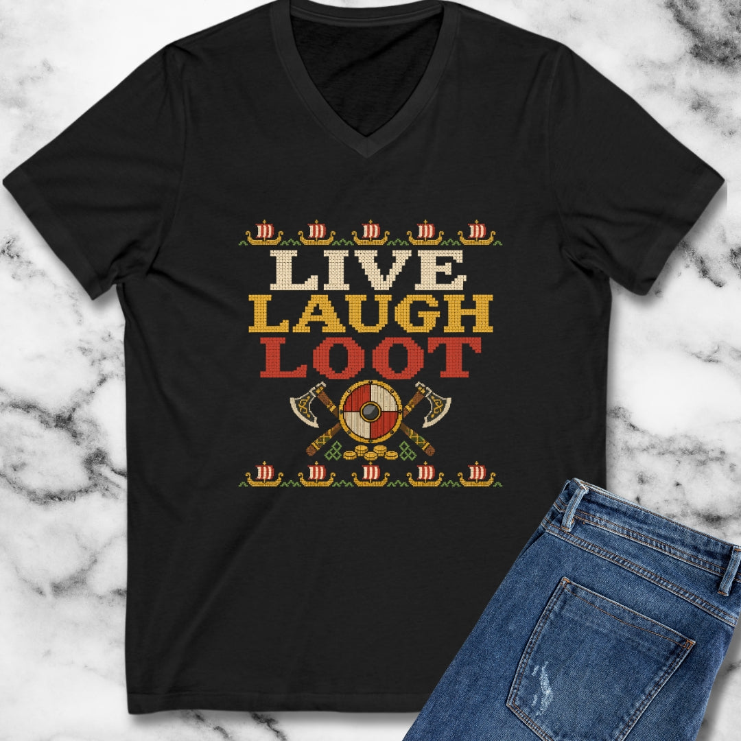 Live Laugh Loot Cross Stitch V-Neck