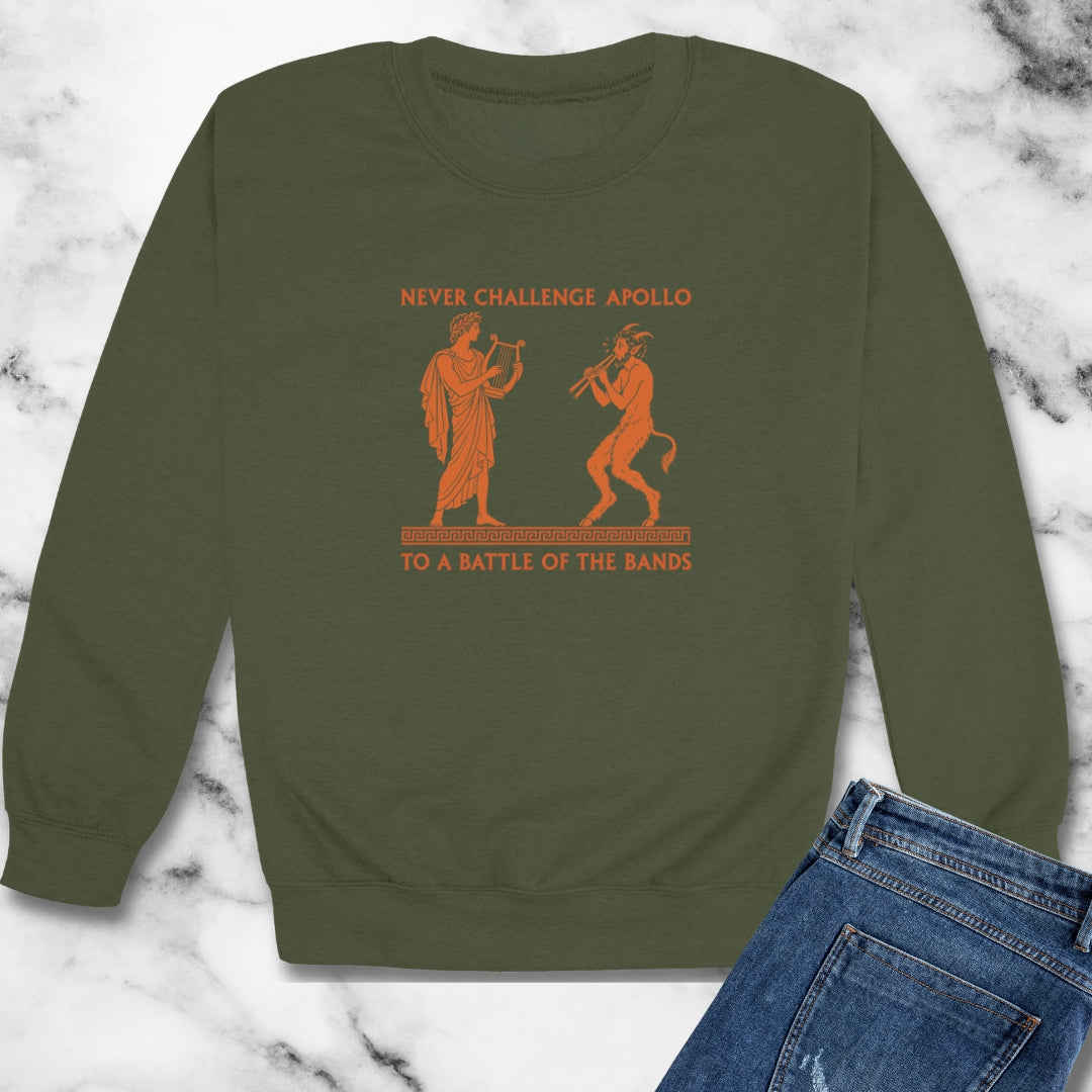 Never Challenge Apollo to a Battle of the Bands Unisex Heavy Crewneck Sweatshirt