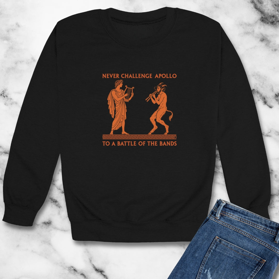 Never Challenge Apollo to a Battle of the Bands Unisex Heavy Crewneck Sweatshirt