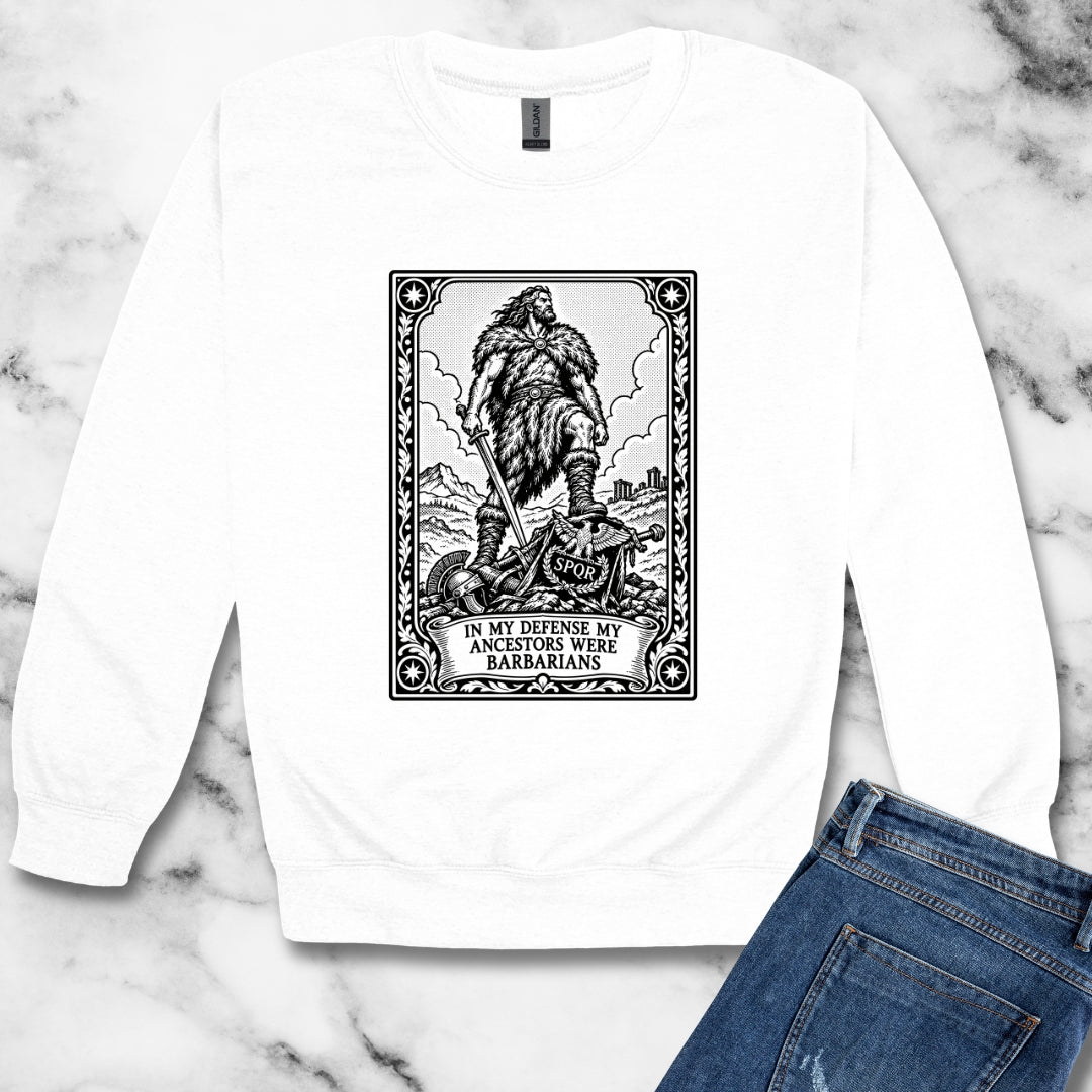 In My Defense My Ancestors Were Barbarians Tarot Unisex Heavy Crewneck Sweatshirt