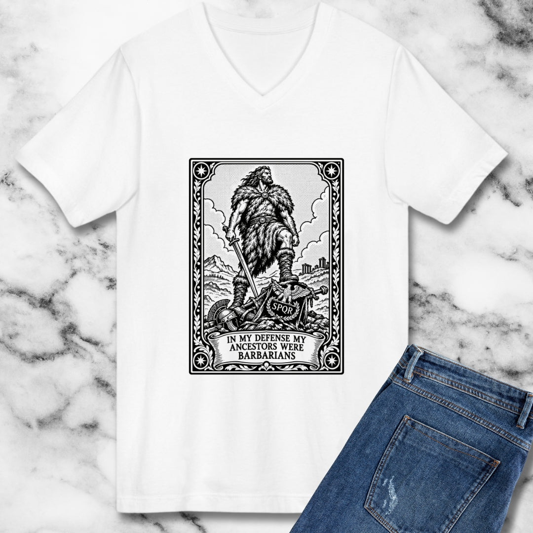 In My Defense My Ancestors Were Barbarians Tarot V-neck