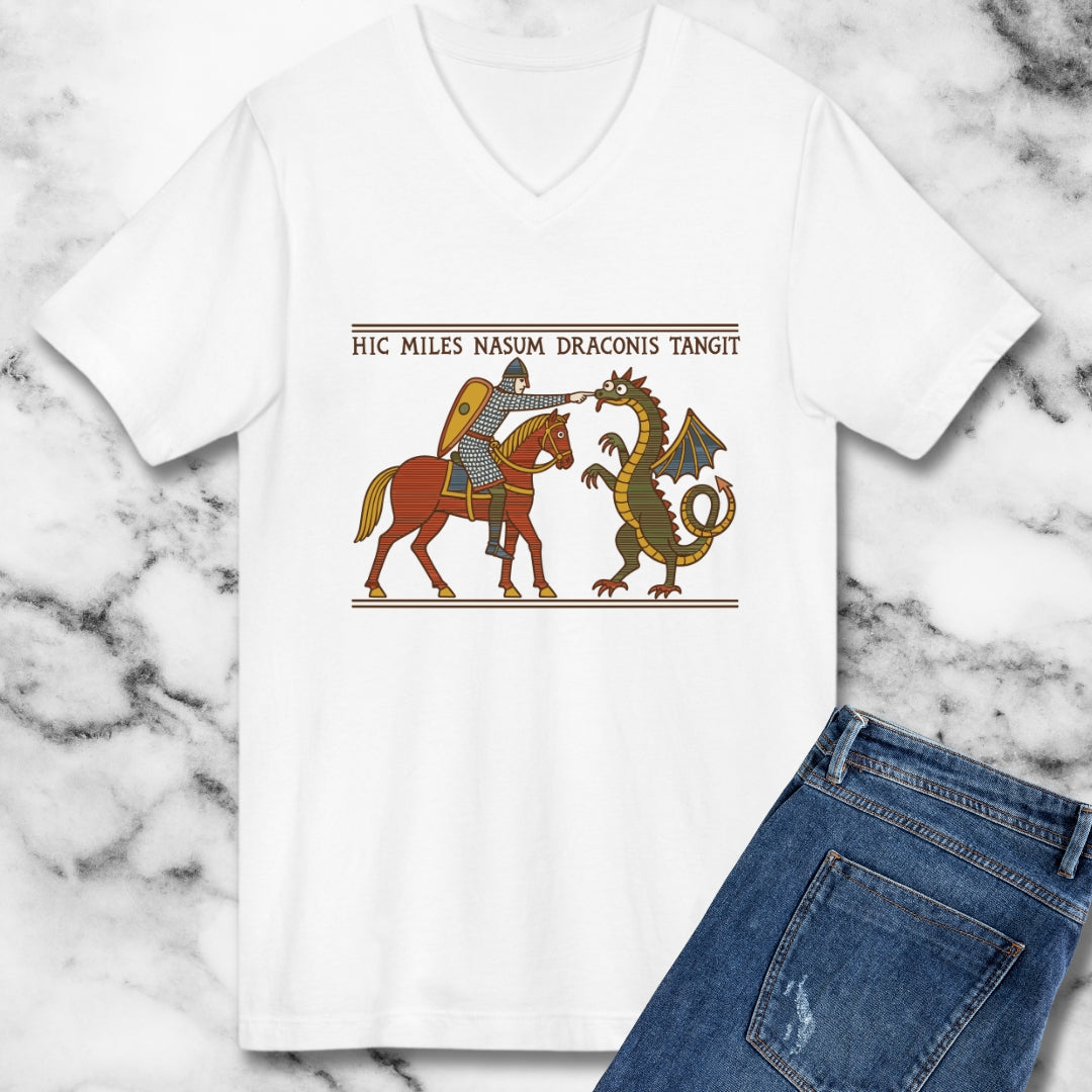Bayeux Tapestry Knight Boops Dragon V-neck
