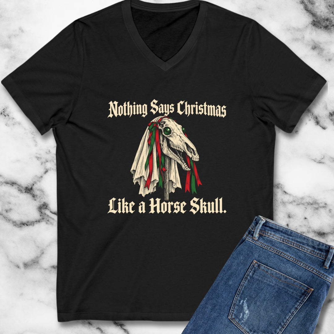 Mari Lwyd Horse Skull V-Neck