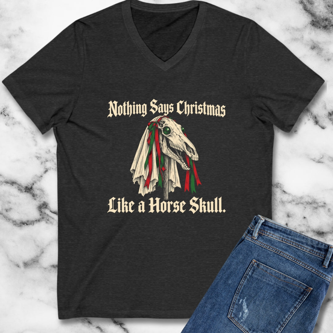 Mari Lwyd Horse Skull V-Neck