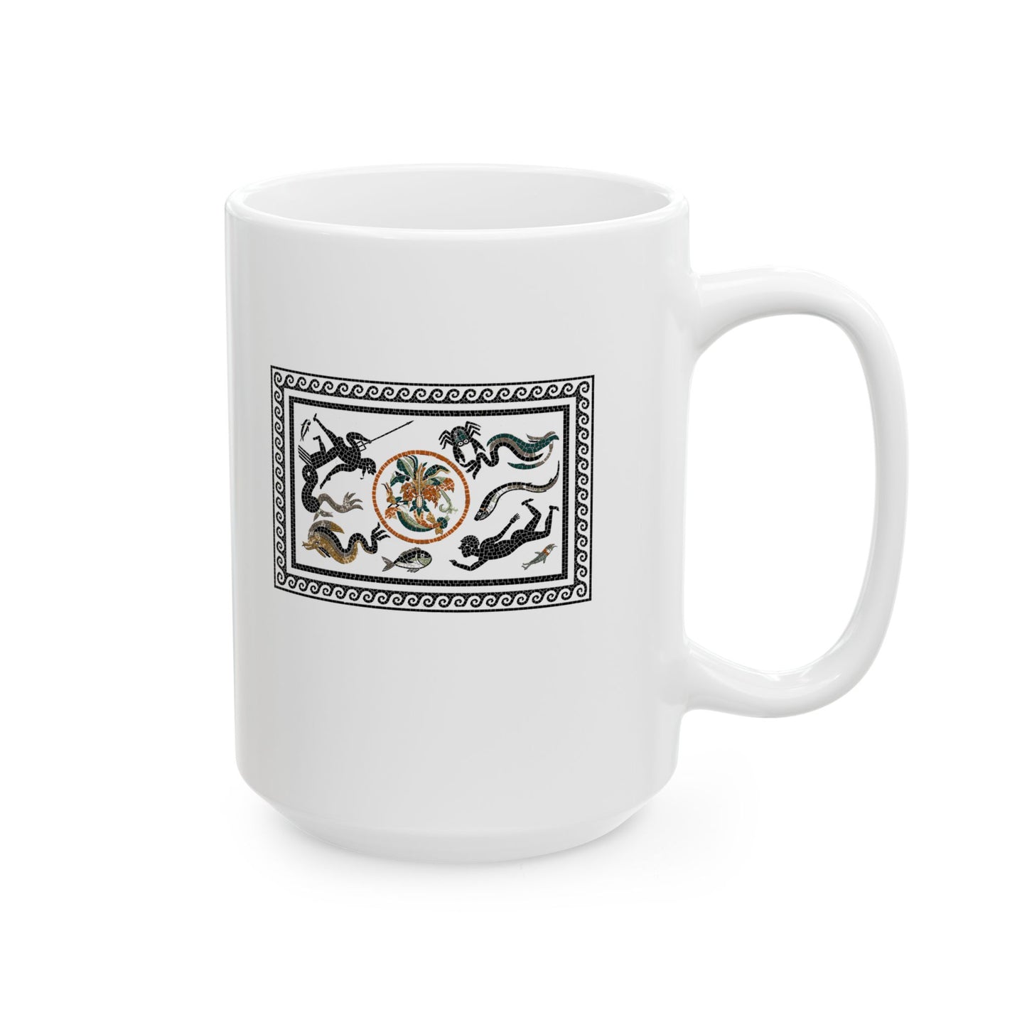 Marine Fish Scene Pompeii Mosaic Ceramic Mug, (11oz, 15oz)