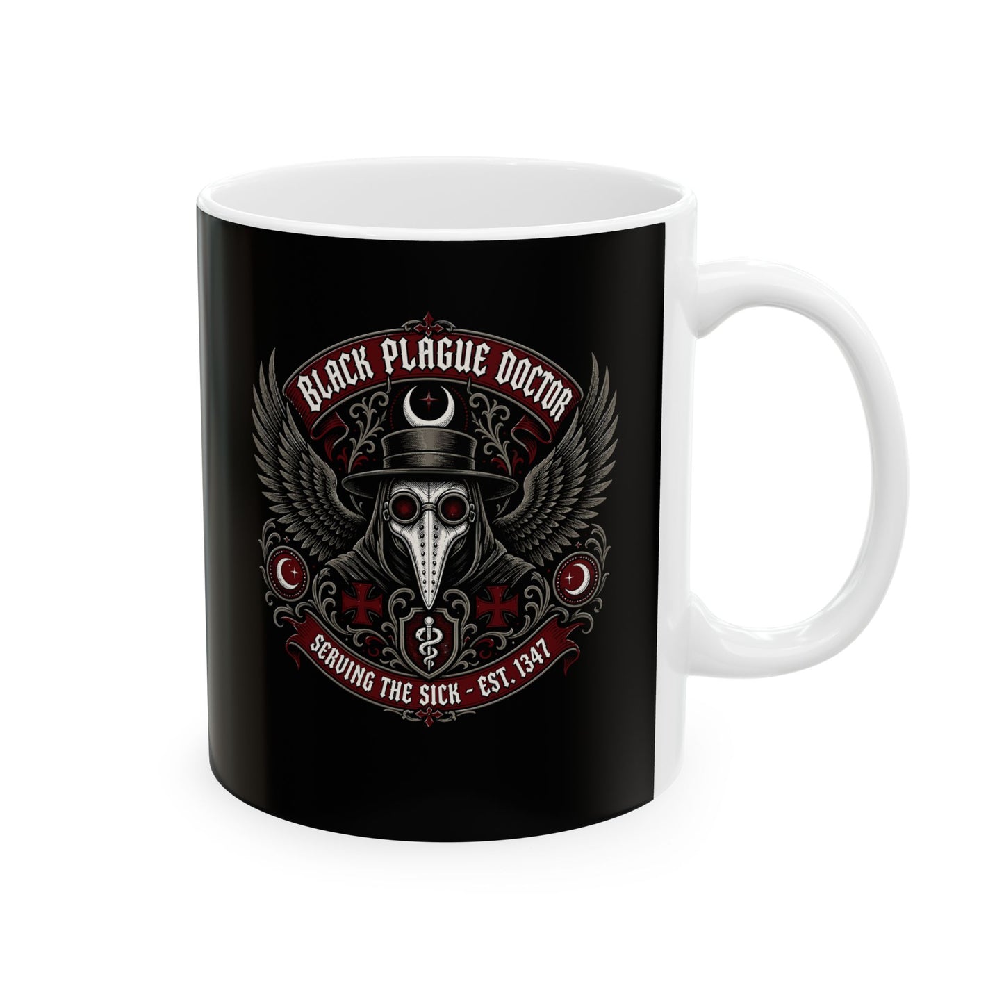 Black Plague Doctor Serving the Sick Ceramic Mug, (11oz, 15oz)