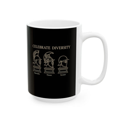 Celebrate Diversity Gladiator Helmets Ceramic Mug, (11oz, 15oz)