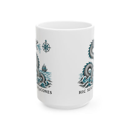 Hic Sunt Dracones Sea Serpent Ceramic Mug, (11oz, 15oz)