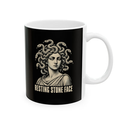 Medusa Resting Stone Face Monochrome Ceramic Mug, (11oz, 15oz)