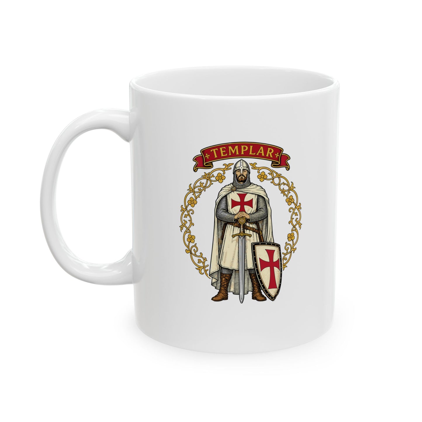 Knight Templar Filigree Ceramic Mug, (11oz, 15oz)