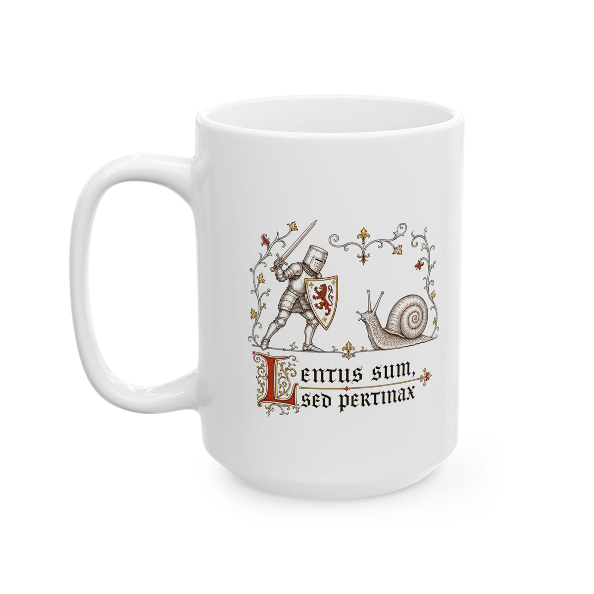 Knight vs Snail Marginalia Slow but Persistent Ceramic Mug, (11oz, 15oz)