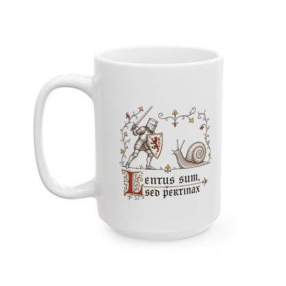 Knight vs Snail Marginalia Slow but Persistent Ceramic Mug, (11oz, 15oz)