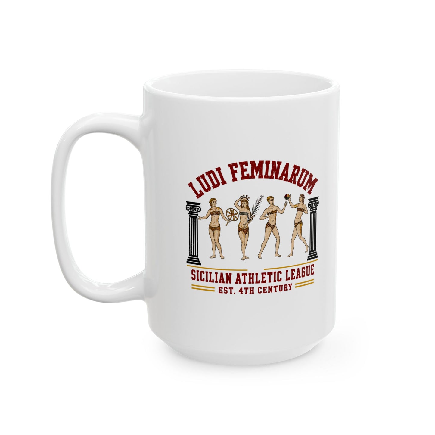 Bikini Women Mosaic Ludi Feminarum Ceramic Mug, (11oz, 15oz)
