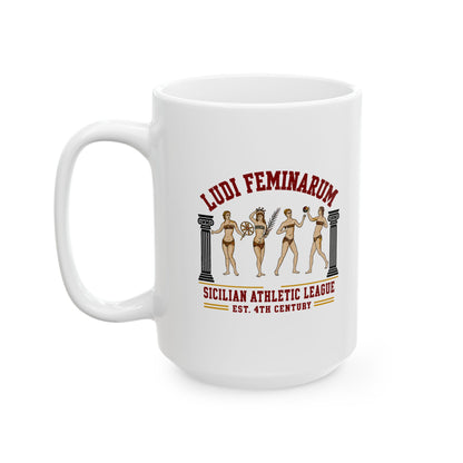 Bikini Women Mosaic Ludi Feminarum Ceramic Mug, (11oz, 15oz)
