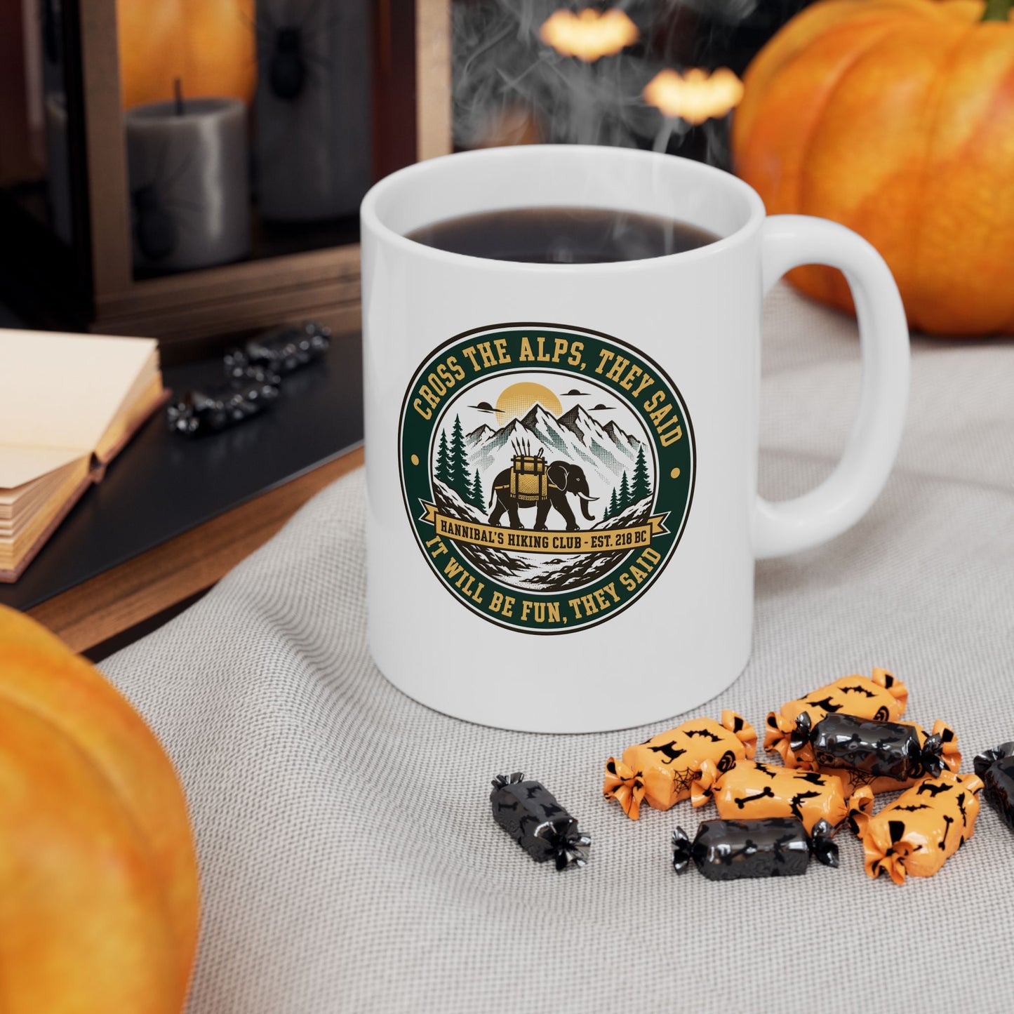 Badge Style Cross the Alps They Said Elephant Ceramic Mug, (11oz, 15oz)