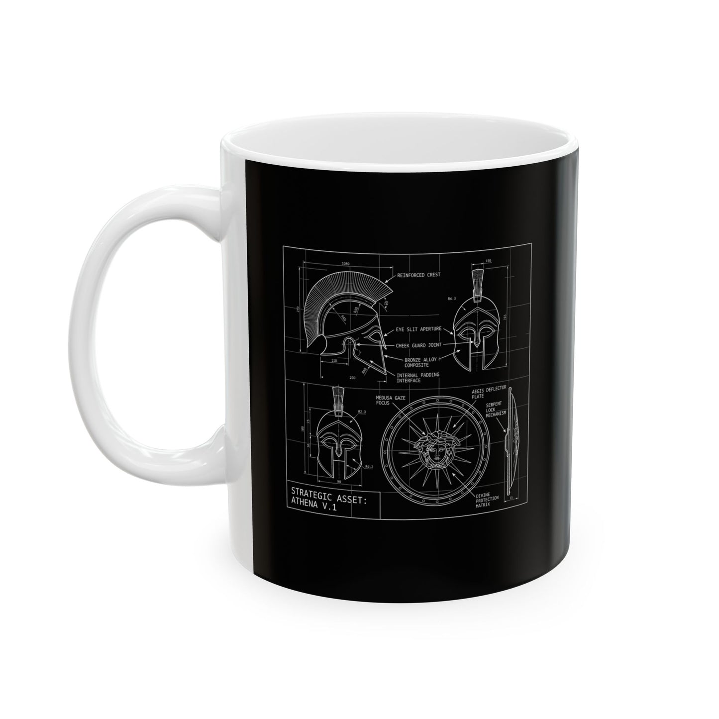 Athena Helmet Aegis Shield Schematic Ceramic Mug, (11oz, 15oz)