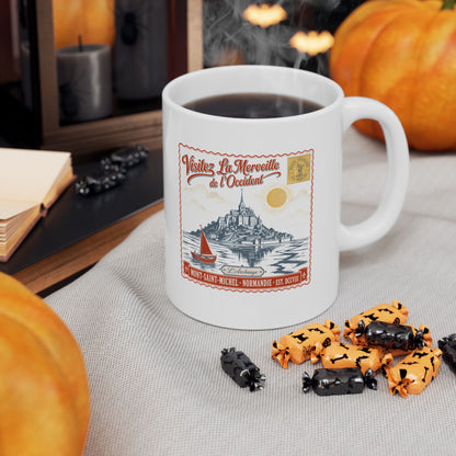 Mont Saint Michel Postcard Ceramic Mug, (11oz, 15oz)