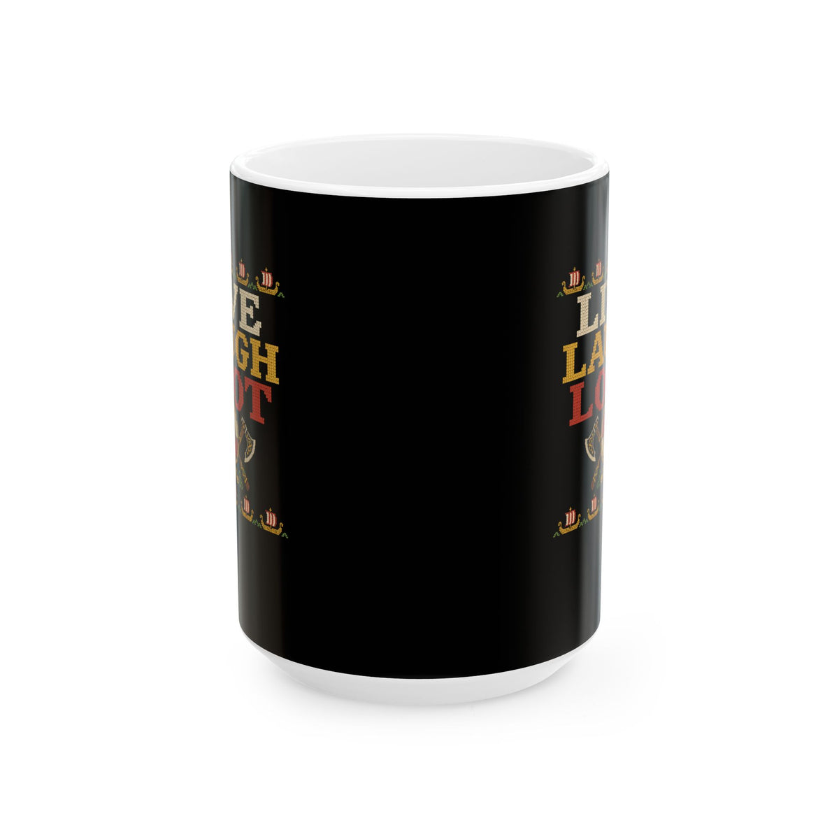 Live Laugh Loot Cross Stitch Ceramic Mug, (11oz, 15oz)