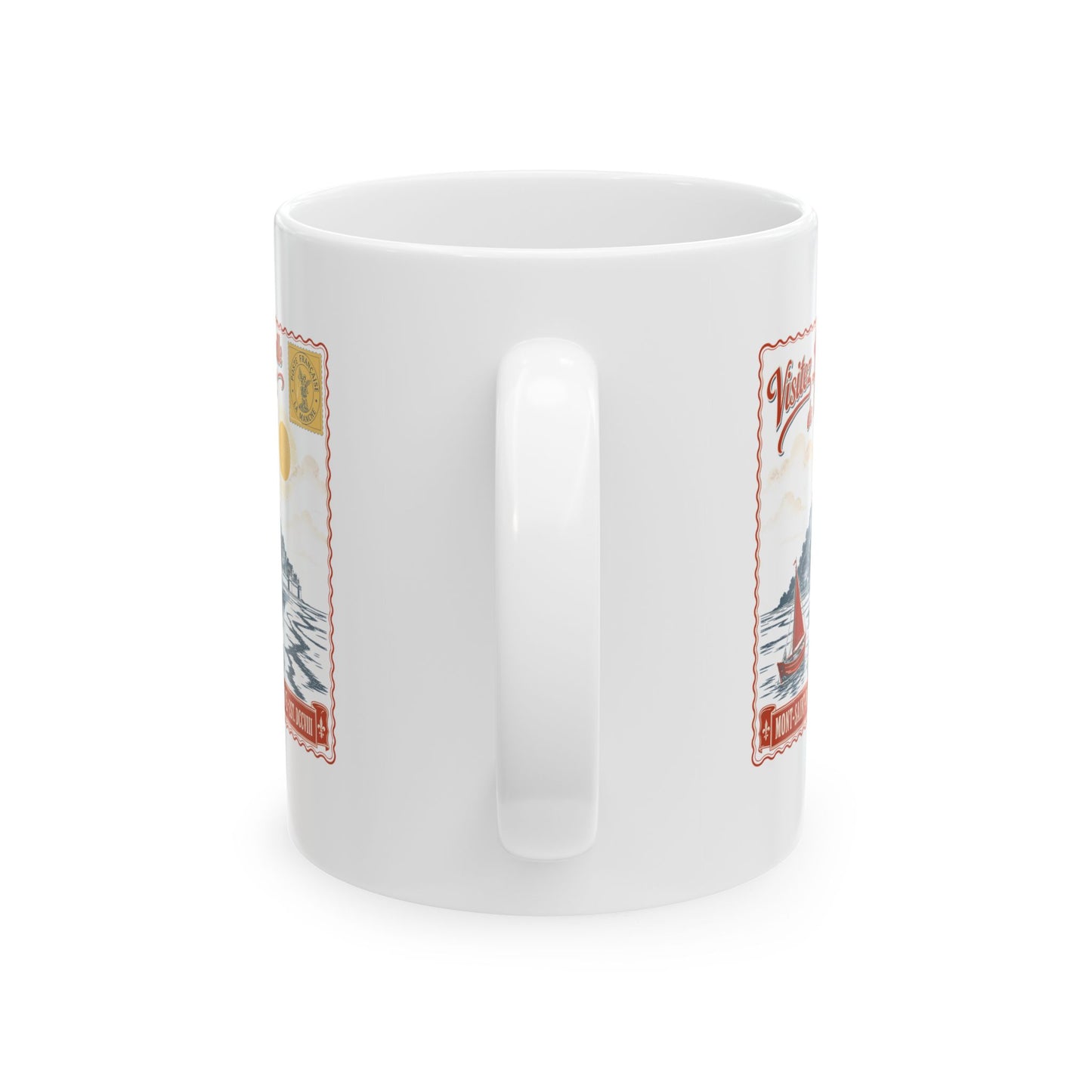 Mont Saint Michel Postcard Ceramic Mug, (11oz, 15oz)