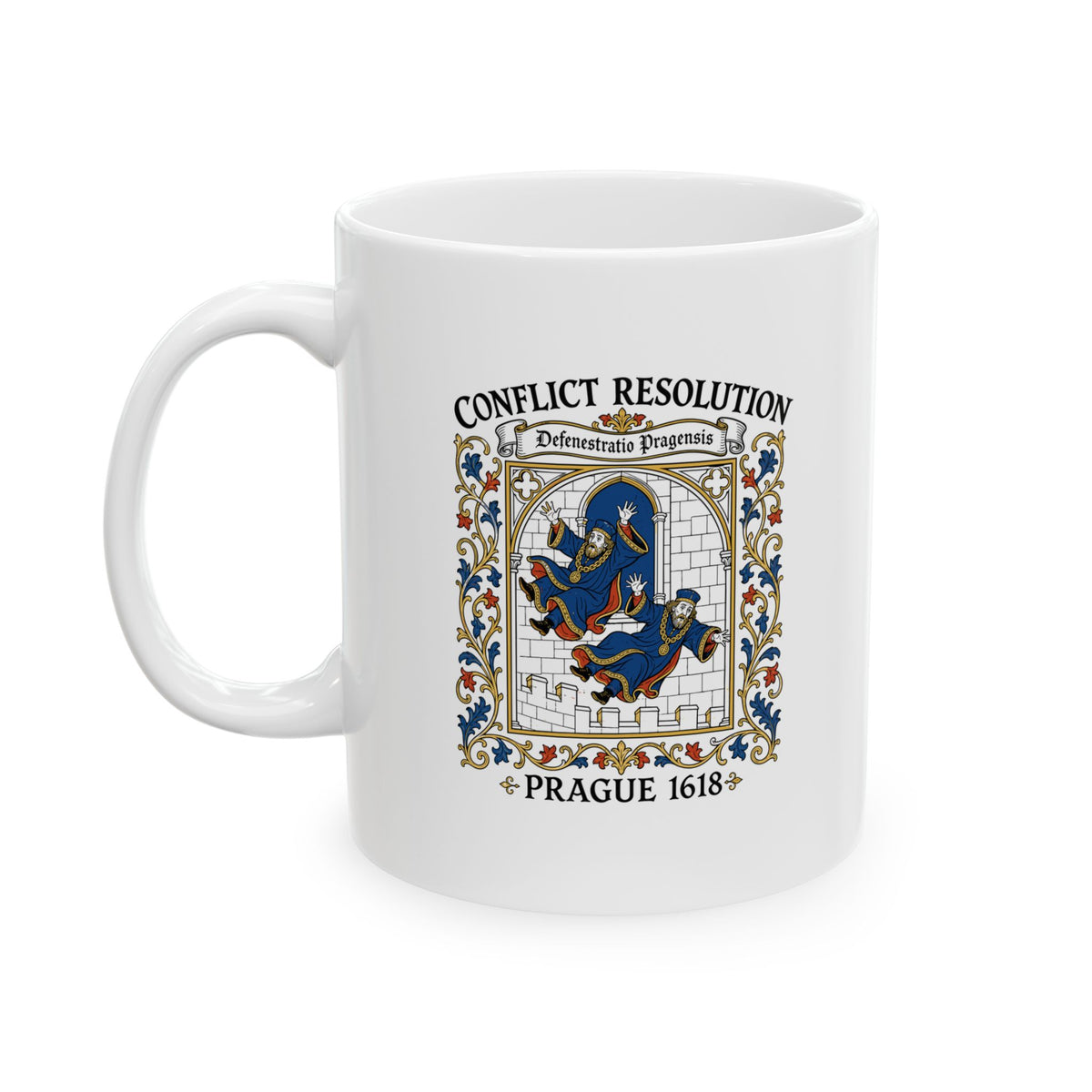 Prague Defenestration Manuscript Style Ceramic Mug, (11oz, 15oz)