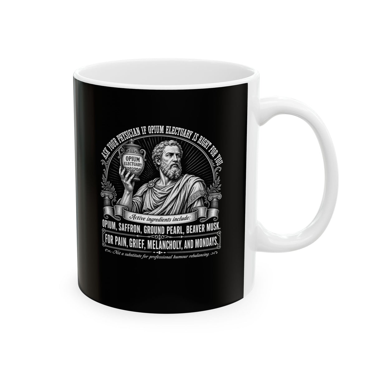 Opium Electuary Pharma Ad Ceramic Mug, (11oz, 15oz)