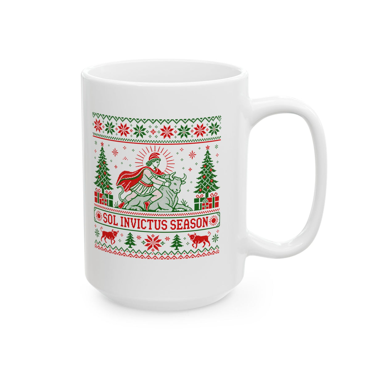 Sol Invictus Season Ugly Sweater Style Ceramic Mug, (11oz, 15oz)