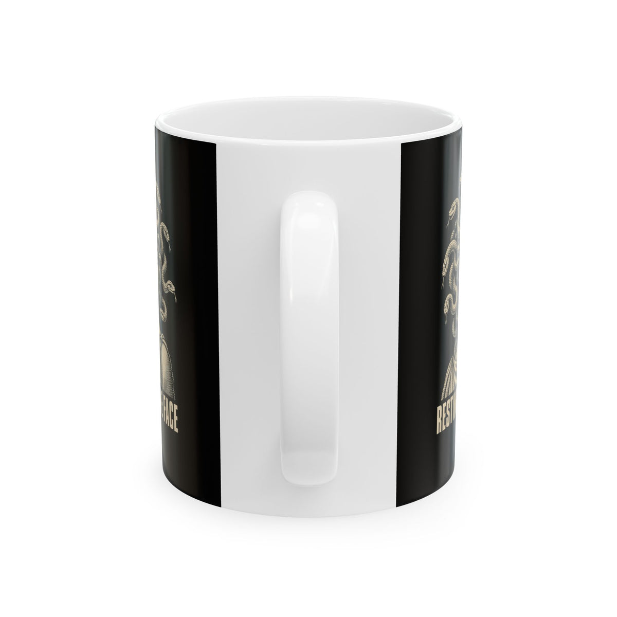 Medusa Resting Stone Face Monochrome Ceramic Mug, (11oz, 15oz)