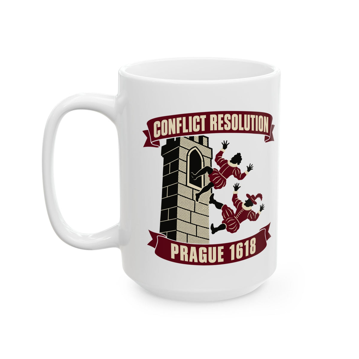 Prague Defenestration Conflict Resolution Poster Ceramic Mug, (11oz, 15oz)