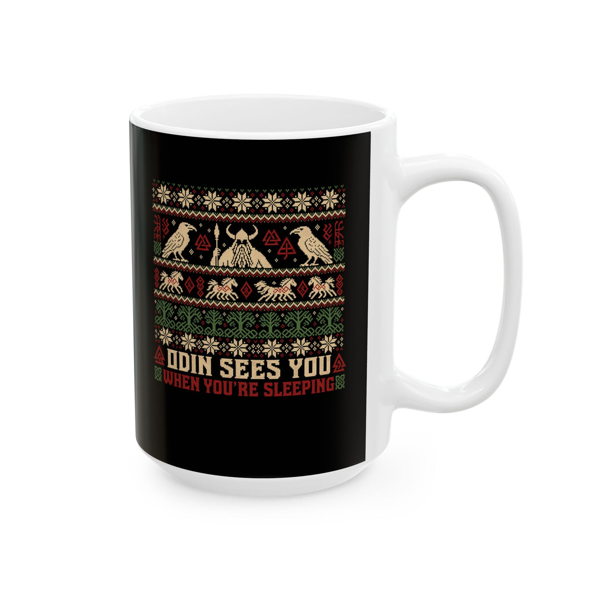 Odin Ugly Christmas Sweater Style Ceramic Mug, (11oz, 15oz)