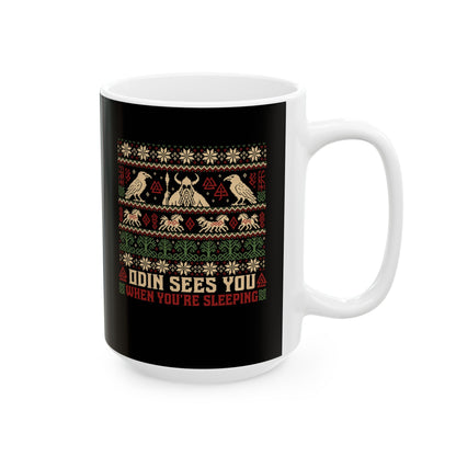 Odin Ugly Christmas Sweater Style Ceramic Mug, (11oz, 15oz)