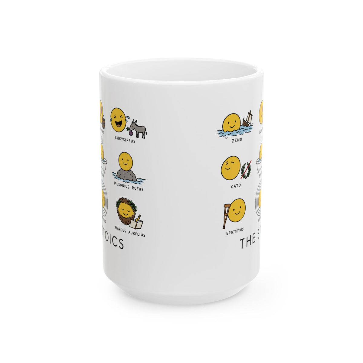 Stoic Smiley Philosophy Grid Ceramic Mug, (11oz, 15oz)