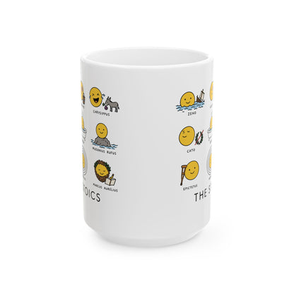 Stoic Smiley Philosophy Grid Ceramic Mug, (11oz, 15oz)