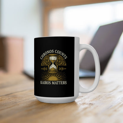 Greek Chronos vs Kairos Ceramic Mug, (11oz, 15oz)