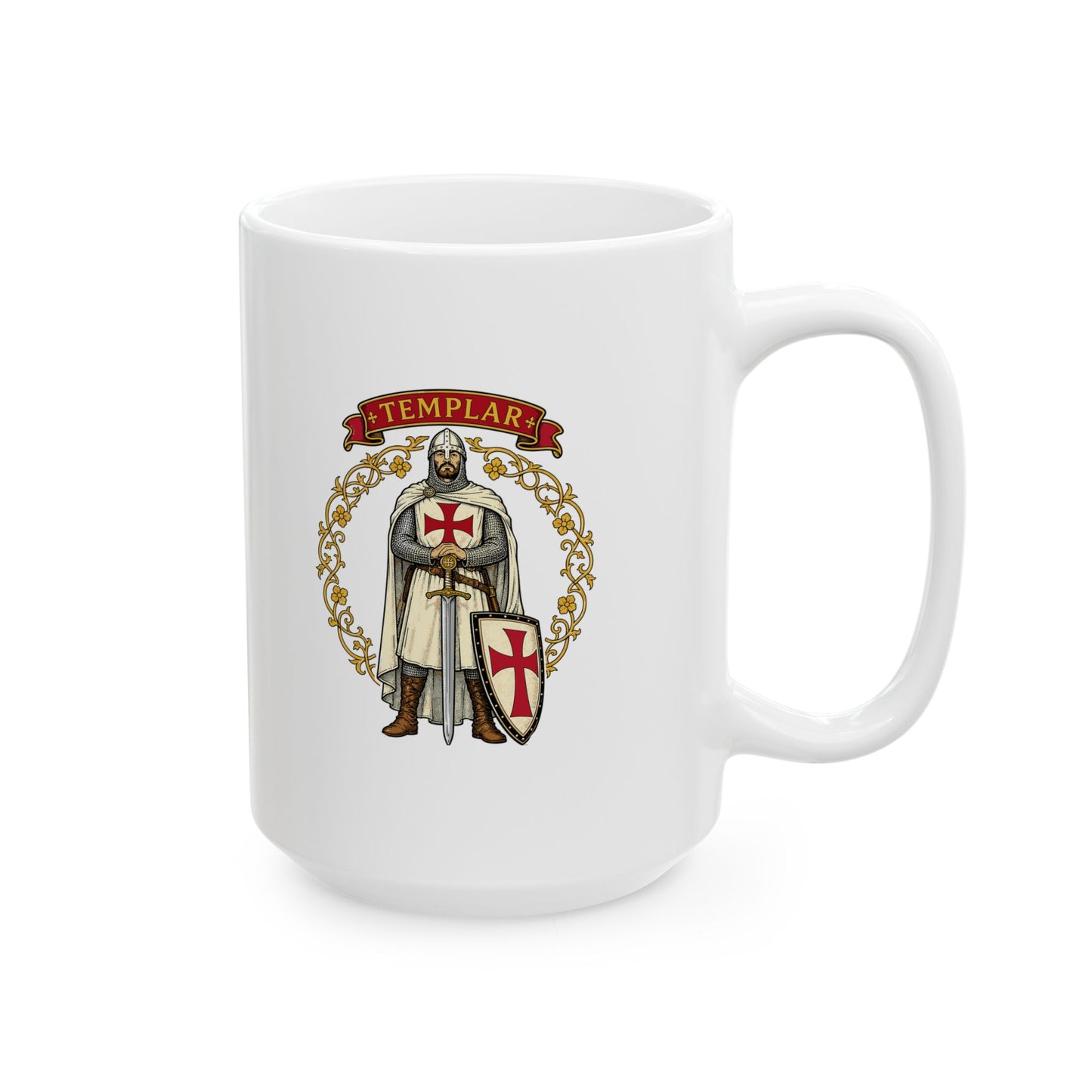 Knight Templar Filigree Ceramic Mug, (11oz, 15oz)