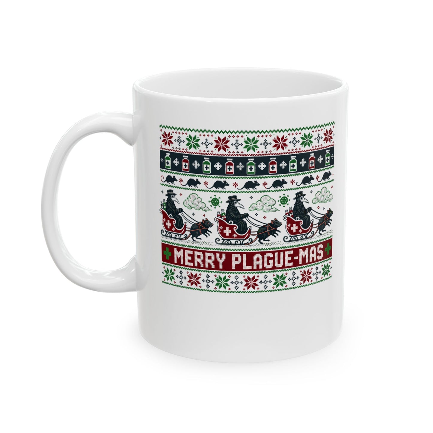 Ugly Sweater Style Merry Plaguemas Ceramic Mug, (11oz, 15oz)